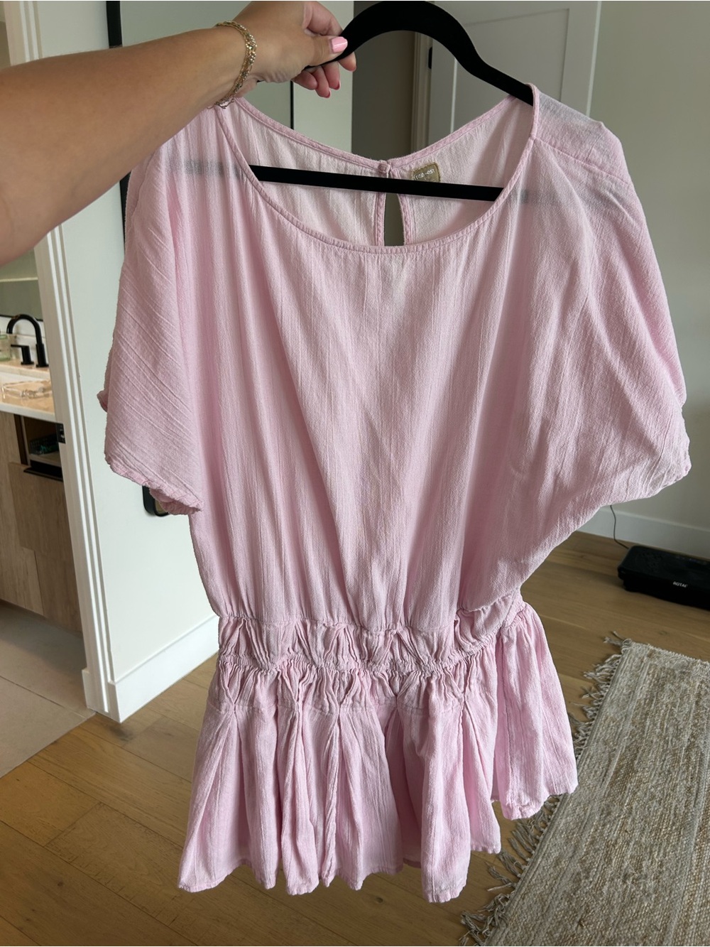 Free People Light Pink Smocked-Waist Tunic